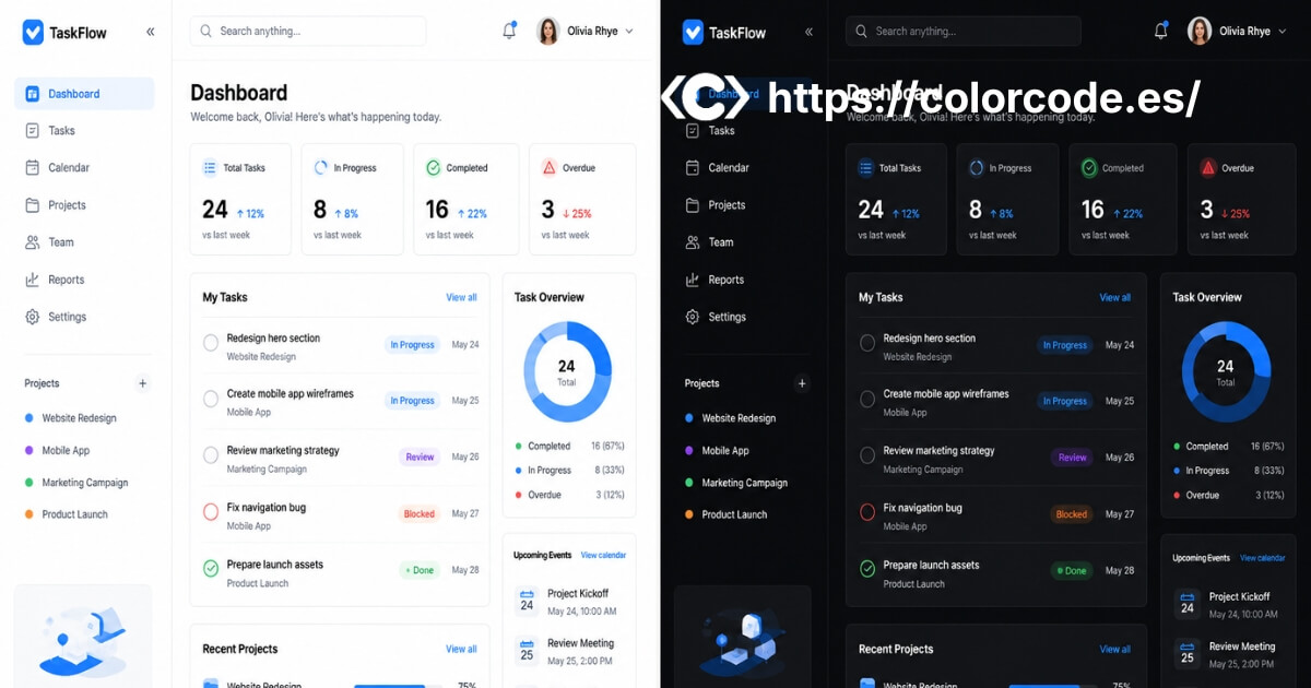 Paleta de colores para modo oscuro dark mode en diseño web